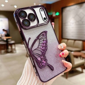 HTUTWOO Designed for iPhone 17 Bling Butterfly Case, Electroplated Quicksand Gradient Protective Cover for Women & Girls - 1 of 4