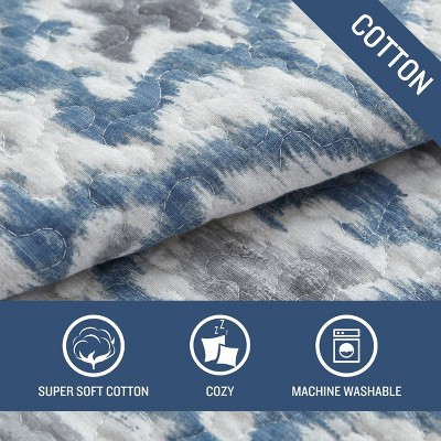 Full Blue Cotton Reversible Quilt Set