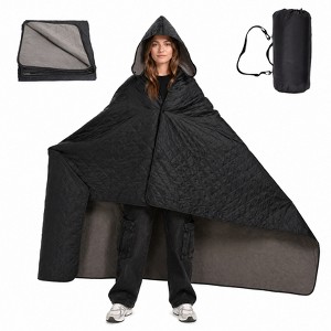 Outdoor Camping Picnic Blanket Waterproof, Wearable Fleece Hooded