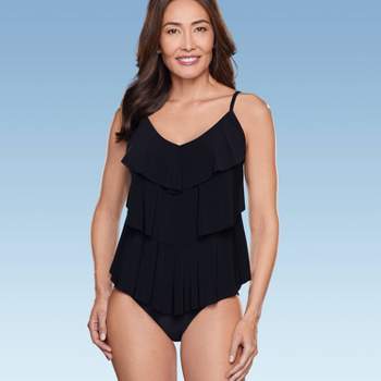Swim 365 Women's Plus Size Longer Length Short-sleeve Swim Tunic - 18,  Black : Target
