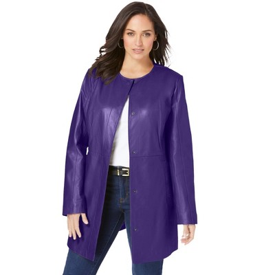 Jessica London Women's Plus Size Three-Quarter Leather Jacket