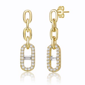 Luxurious 14K Yellow Gold Plated Triple Chain Mariner Anchor Link Drop Earrings Adorned with Sparkling Cubic Zirconia for a Nautical and Elegant Touch - 1 of 2