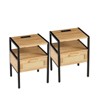 Set of 2 Natural Rattan End Table with USB Charging - 15.75" Woven Drawer Nightstand, MDF/Metal Side Table for Living Room & Office, Adjustable Feet - 4 of 4
