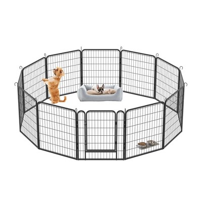 Bencmate Pet Crates and Houses 12 Panel Heavy Duty Metal Playpen with Door for Outdoor Yard Lawn Garden, Black, 81.1"*81.1"*31.7"