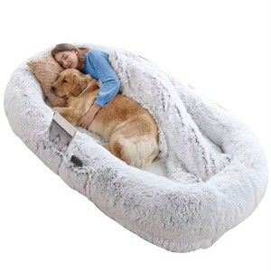 71"Gray Best Human Sized Dog Bed Pet And Human Friendly Pet Beds Lazy Sofa,Washable Faux Fur Giant Human Dog Bed For People Doze Off-Cuddlewood - 1 of 4