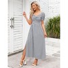 Womens High Waist Maxi Dress Sweetheart Smocked Neckline Short Puff Sleeve Plaid Casual Elegant Cute Dresses Button Down - 3 of 4