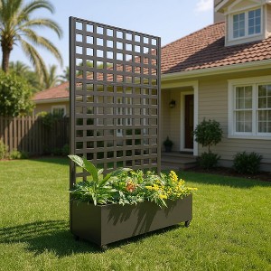 coucheta Metal Planter Box, with Diamond Lattice Trellis Planter Box, for Climbing Plants and Vines, Galvanized Raised Garden Bed on Wheels - 1 of 4