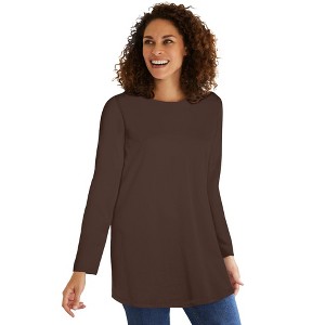 Woman Within Plus Size Perfect Long-Sleeve Crewneck Tunic - 1 of 4