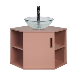ELECWISH 28 Inch Bathroom Vanity, Pink Corner Bathroom Vanity with Open Shelves, Floating Bathroom Vanity for Small Space, Wall Mounted Bathroom Vanity Without Sink or Mirror - 1 of 4