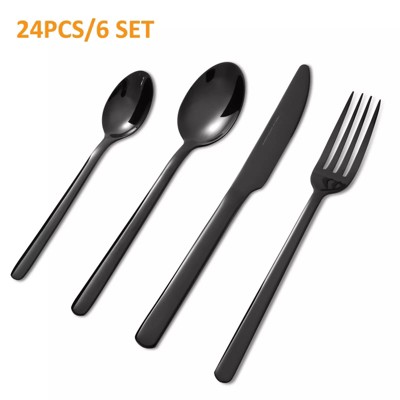 DOMETOUR 24 Pcs Stainless Steel Flatware Cutlery Set, Silverware Set Service for 6 People, Includes Forks Spoons Steak Knives