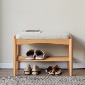 Lyngins 3D Lamb Fleece Fabric Ottoman with Storage, Foot Stool, Shoe Bench, Entryway Bench, Beech Wood Storage Rack Organizer with Cushion - 1 of 4