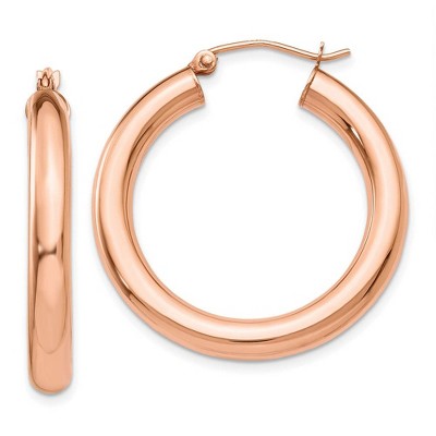 Black Bow Jewelry 4mm x 30mm Polished 14k Rose Gold Large Round Tube Hoop Earrings