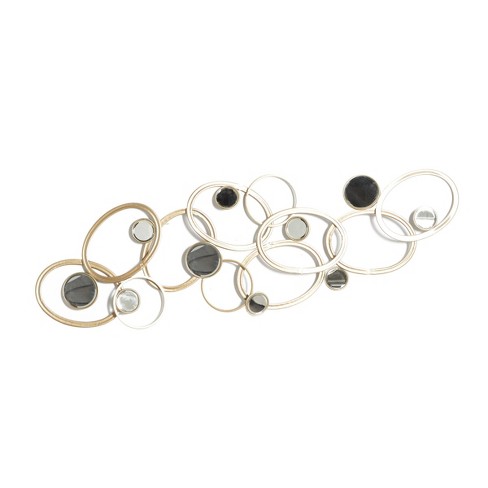 Metal Geometric Wall Decor with Round Mirrored Accents Gold - Olivia & May