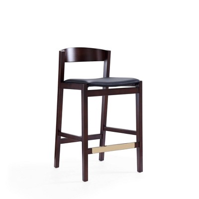 Manhattan Comfort Klismos 20" Black Leather Beech Wood Barstools - Set of 2
