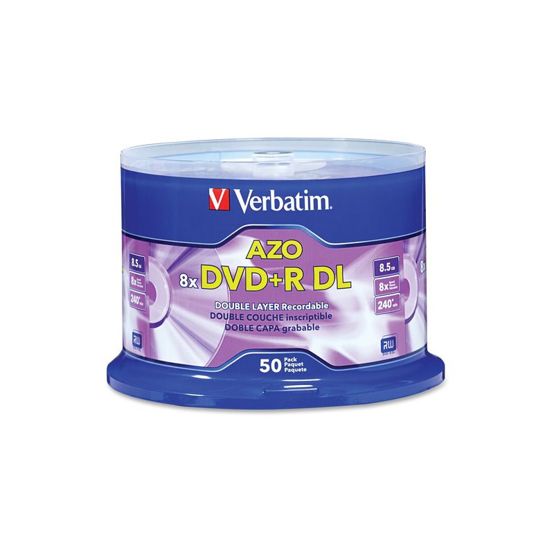 Verbatim DVD+R DL 8.5GB 8X with Branded Surface - 50pk Spindle - 120mm - 4 Hour Maximum Recording Time, 1 of 3