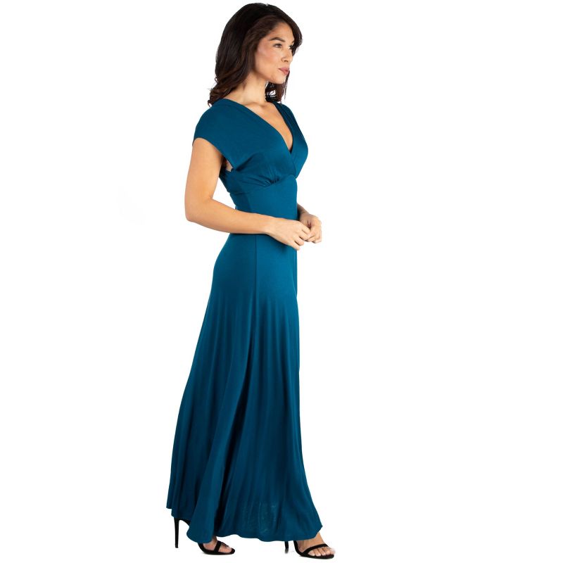 24seven Comfort Apparel Womens Cap Sleeve V Neck Maxi Dress, 3 of 6
