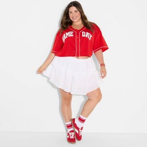 Women's Game Day Cropped Elbow Sleeve V-Neck Athletic Jersey - Wild Fable™ - 1 of 3