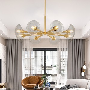 Modern Gold Sputnik Chandelier Clear Glass Shades, Mid-Century Pendant Light (No Bulb) - 1 of 4