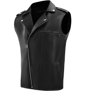 INSPIRE CHIC Men's Motorcycle Zipper Punk Sleeveless Faux Leather Jacket Vest - 1 of 4