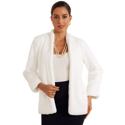 Allegra K Women's Faux Fur Long Sleeve Open Front Fluffy Jacket with Pockets