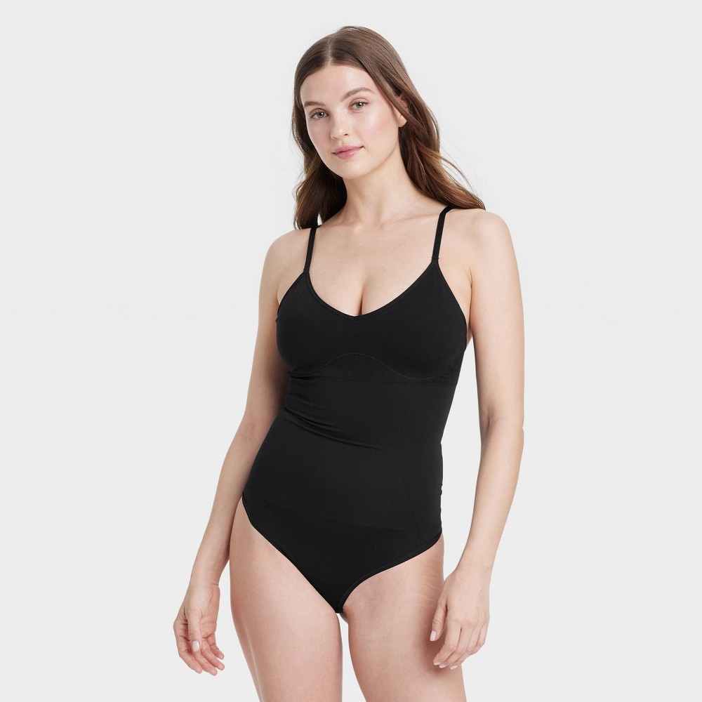 Women's Medium Shaping Seamless Thong Bodysuit - Auden™ Black L