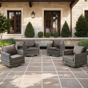 Buenhomino Outdoor Patio Swivel Rocker Chairs - 4pcs Wicker Rattan Patio Rocking Glider Chair Set with High Back for Porch Deck Backyard - 1 of 4