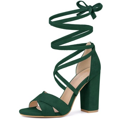 Perphy Women's Strappy Chunky Heels Lace Up Open Toe Sandal