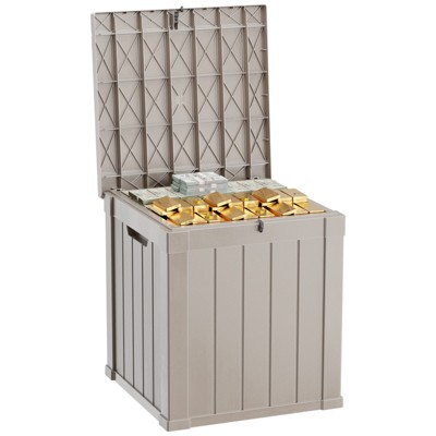 VisioGear Deck Boxes, 45 Gal Outdoor Storage Deck Box, Small Patio Storage Bin for Garden Tools, Black & Brown, 30.75"*17.13"*21.85"