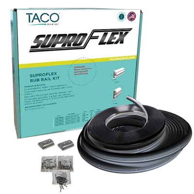 Taco Marine SuproFlex Rub Rail Kit Black with Flex Chrome Insert Boat Equipment V119990BBK802