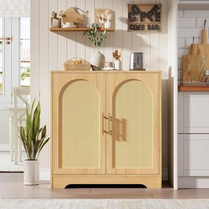Sideboard Buffet Cabinet - Credenza Storage with 2 Rattan doors and Shelves, Modern Console Table Accent Coffee Bar Cabinet for Living Room, Hallway - 1 of 4