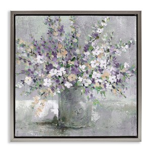 Stupell Industries Blossoming Aster Flower Bouquet Floating Frame Canvas Art, Gray, 25" x 25" - 1 of 4