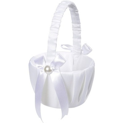 Juvale White Flower Girl Basket For Weddings - Flower Pedal Basket In ...