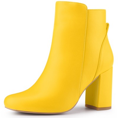 BLISSFUL STEP Round Toe Side Zip Block Heel Ankle Boots for Women