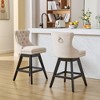 TIRAMISUBEST Modern Button Tufted Upholstered Bar Chairs Set of 3, Velvet Swivel Bar Stools with Footrest & Nailhead Trim - 3 of 4