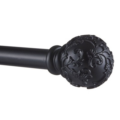 Matte Black Adjustable Iron Curtain Rod with Floral Finials