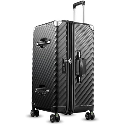 LUGGEX 28 Inch Trunk Luggage Expandable with Spinner Shock Absorbing Wheels, Checked Large 28 Inch, Charcoal Metallic