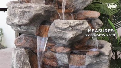 52" Brown Tiered Rock Waterfall Fountain with LED Lights