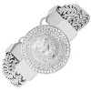 Steeltime Men's stainless steel double row wheat chain and lion head charm bracelet with greek key accents, Color Options: Silver, Gold - 2 of 4