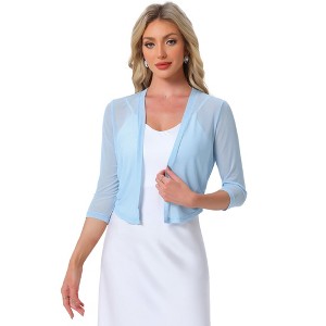 INSPIRE CHIC Women's 3/4 Sleeve Open Front Mesh Sheer Chiffon Bolero Shrug - 1 of 4