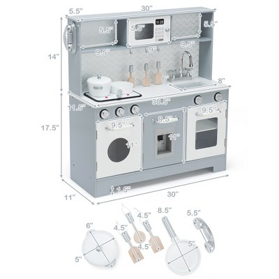 Gray and White Wooden Kids Play Kitchen Set with Light & Sound