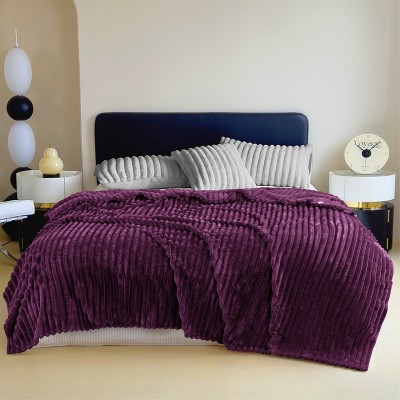 Striped Flannel Fleece Blanket Queen Reversible Bed Blankets 400 GSM Plush Warm Cozy Throw for Sofa Couch Bed Christmas Gift - COTTONPASSION