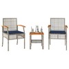 vidaXL 3 Piece Bistro Set with Cushions Gray Poly Rattan Acacia Wood - 2 of 4
