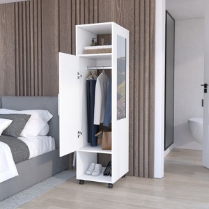 Cluster 63" Tall Wardrove One-Door Cabinet with Mirror, Three Shelves, Casters and Hanging Rod, Armoire, Bedroom Clothes Storage, Cabinet Organizer - 1 of 4
