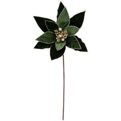 Northlight 24" Green Glittered Poinsettia Christmas Stem Spray