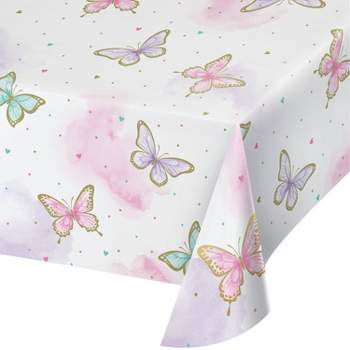 3ct Golden Butterfly Paper Tablecloth Pink
