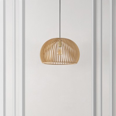 Mesa Natural Wood LED Pendant Light with Spherical Shade