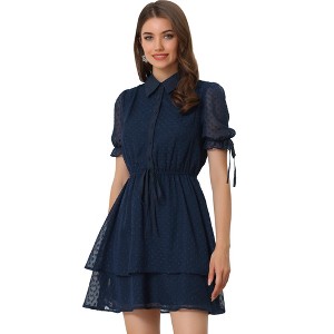 Allegra K Women's Peter Pan Collar Floral Drawstring Chiffon Layered Dress - 1 of 4