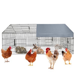 Metal Chicken Coop with Waterproof Cover, Chicken Run Pen for Yard, Outdoor Portable Hen House, Large Animal Cage with Doors for Duck Rabbit Hen - 1 of 4