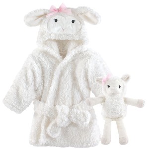 Hudson Baby Infant Girls Plush Bathrobe and Toy Set, Girls Lamb, One Size - 1 of 1