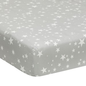Lambs & Ivy Milky Way Gray/White Stars 100% Cotton Baby Fitted Crib Sheet - 1 of 4